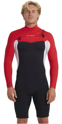 2026 Billabong Mens Revolution Natural AI 2mm Long Sleeve Chest Zip Shorty Wetsuit ABYW400128 - Deep Red